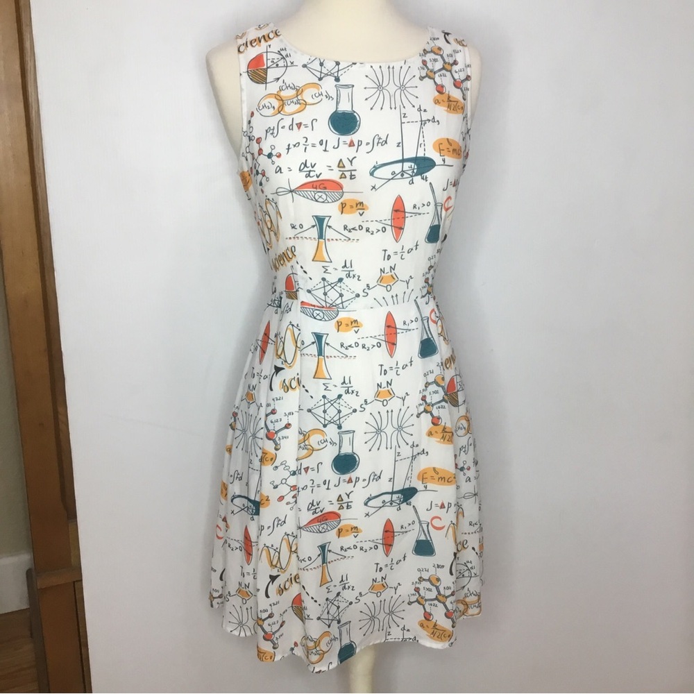 LA Soul Physics Fit Flare Dress S Pockets Sleeveless Science Math Equation Retro